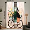 Whimsical Cat Riding Bicycle Abstract Art Curtains Design Semi Transparent Polyester Drapes Floral Accen Set Of 2 Made With Rod Pocket