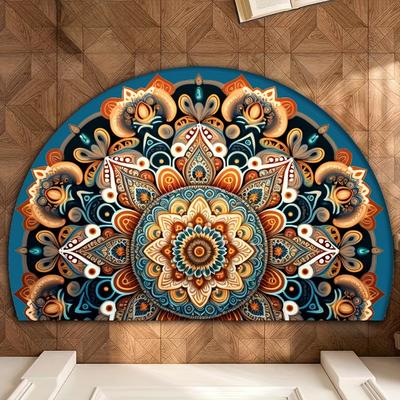 Bohemian Mandala Halbrund Fußmatte Rutschfest Waschbar Bodenmatte 2D Flacher Halbkreisförmiger Teppich für Wohnzimmer Küche Badezimmer Dekor