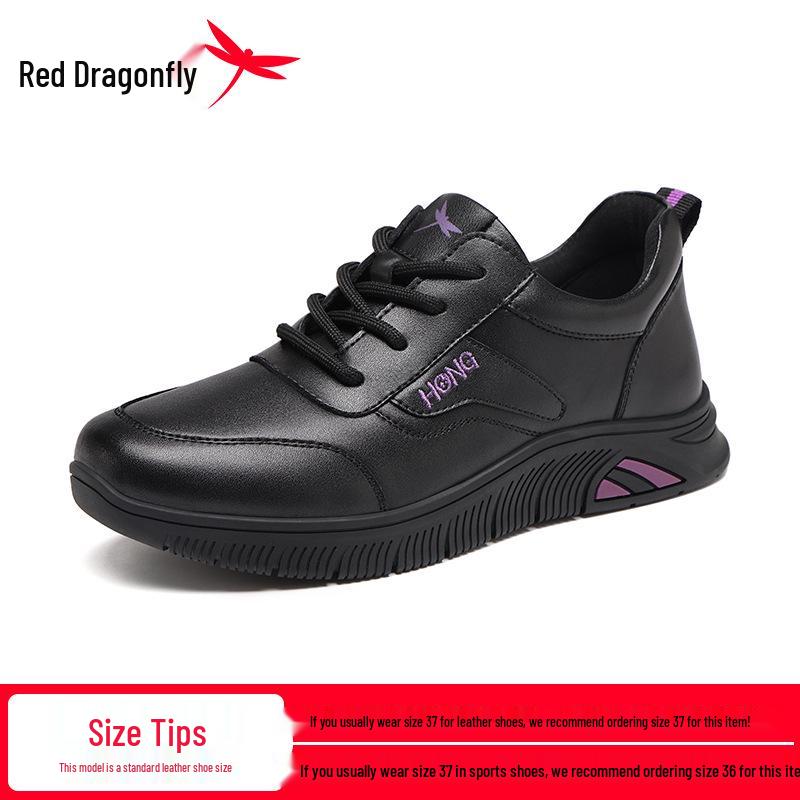 Red Dragonfly Women s Waterproof Leather Winter Sneakers - Casual, Genuine Leather, Plus Velvet 36 чёрный