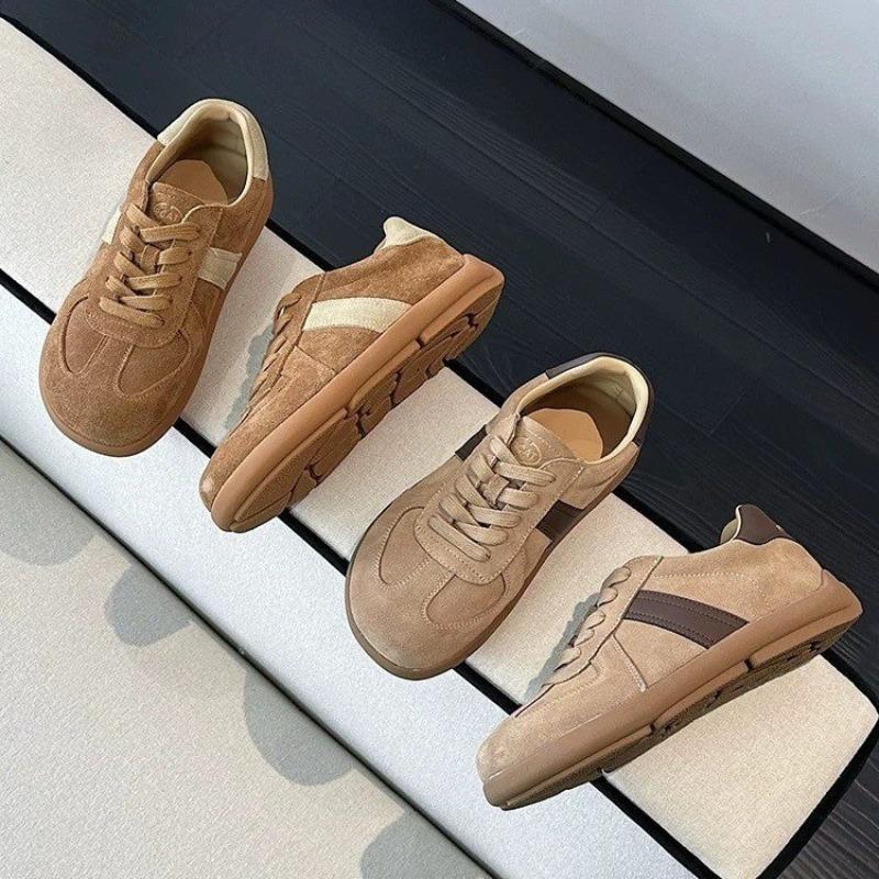Women's autumn new round head retro versatile board shoes women's soft sole lace-up matte leather color matching casual shoes