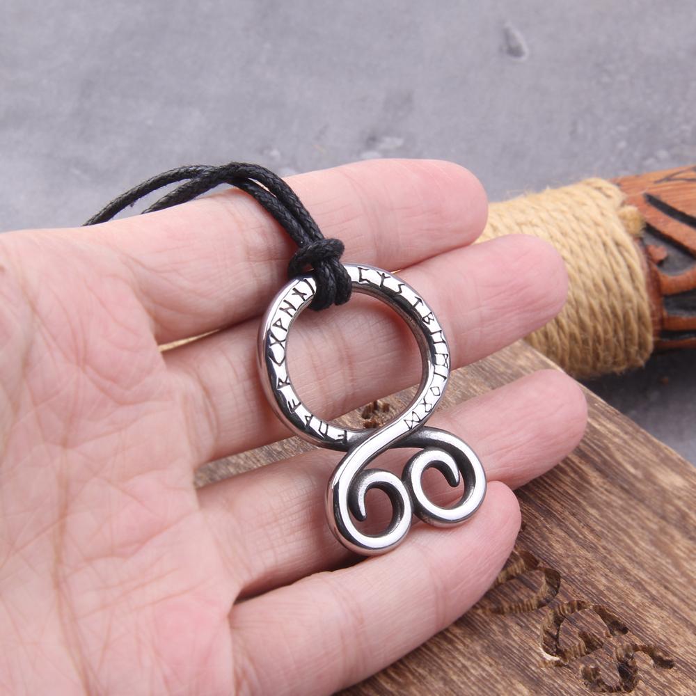 Stainless Steel Odin Rune Pendant Viking Necklace with Chain Mens Gift in Wooden Box