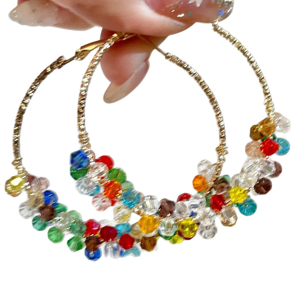 Hand-wound colored crystal pearl earrings women's fashion niche exaggerated design earrings personalized dopamine earrings