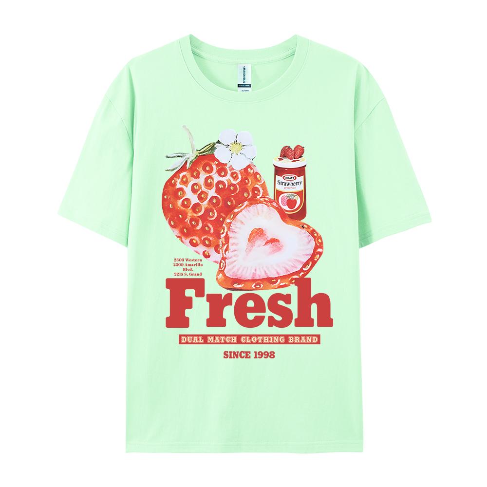 Fresh Strawberry American Retro Creative Printed Short Sleeved T-shirt Women's Trendy Brand Loose Versatile Half Sleeved Shirt