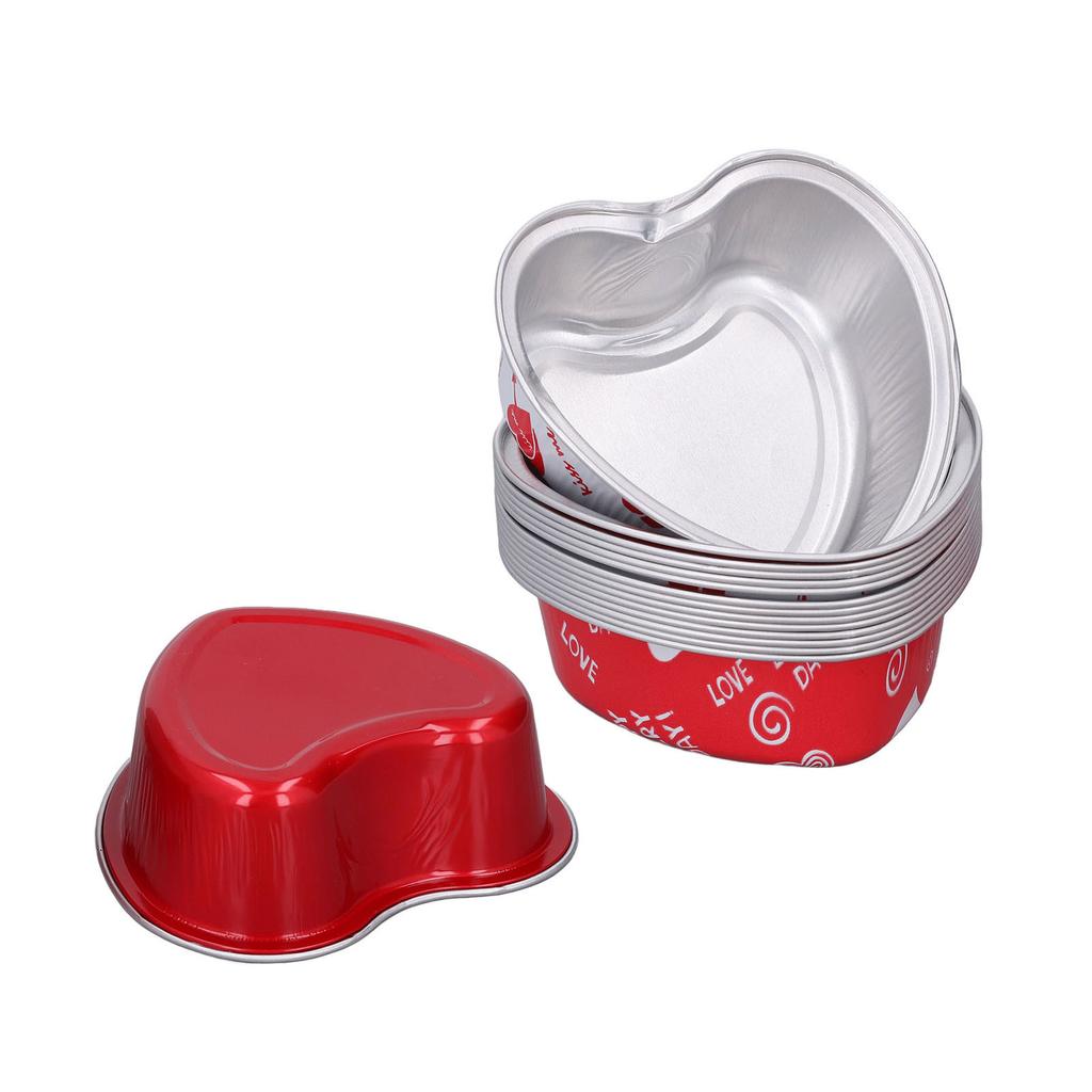 15PCS Heart Aluminum Foil Cake Pan with Clear Lids Dessert Baking Cup for Weddings Valentine Birthday Party