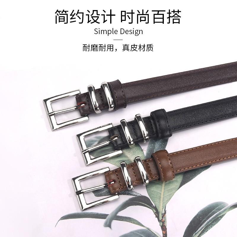 Womens Genuine Leather Belt With Pin Buckle Slim 3cm Width Caramel Brown Business Casual Office Wear