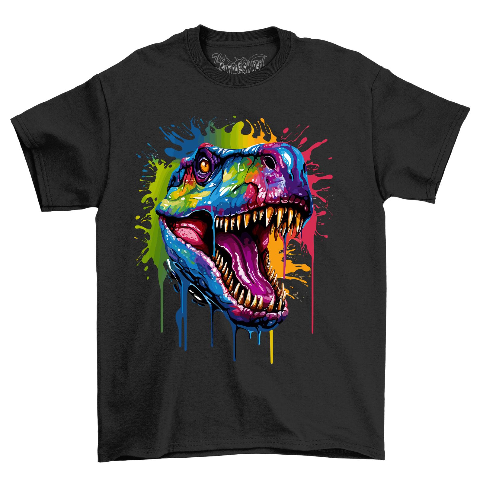 Dinosaur Dripping Paint Effect T-Shirt Mens Womens Tees Top - Funny and Fierce! Unleash your inner T- M