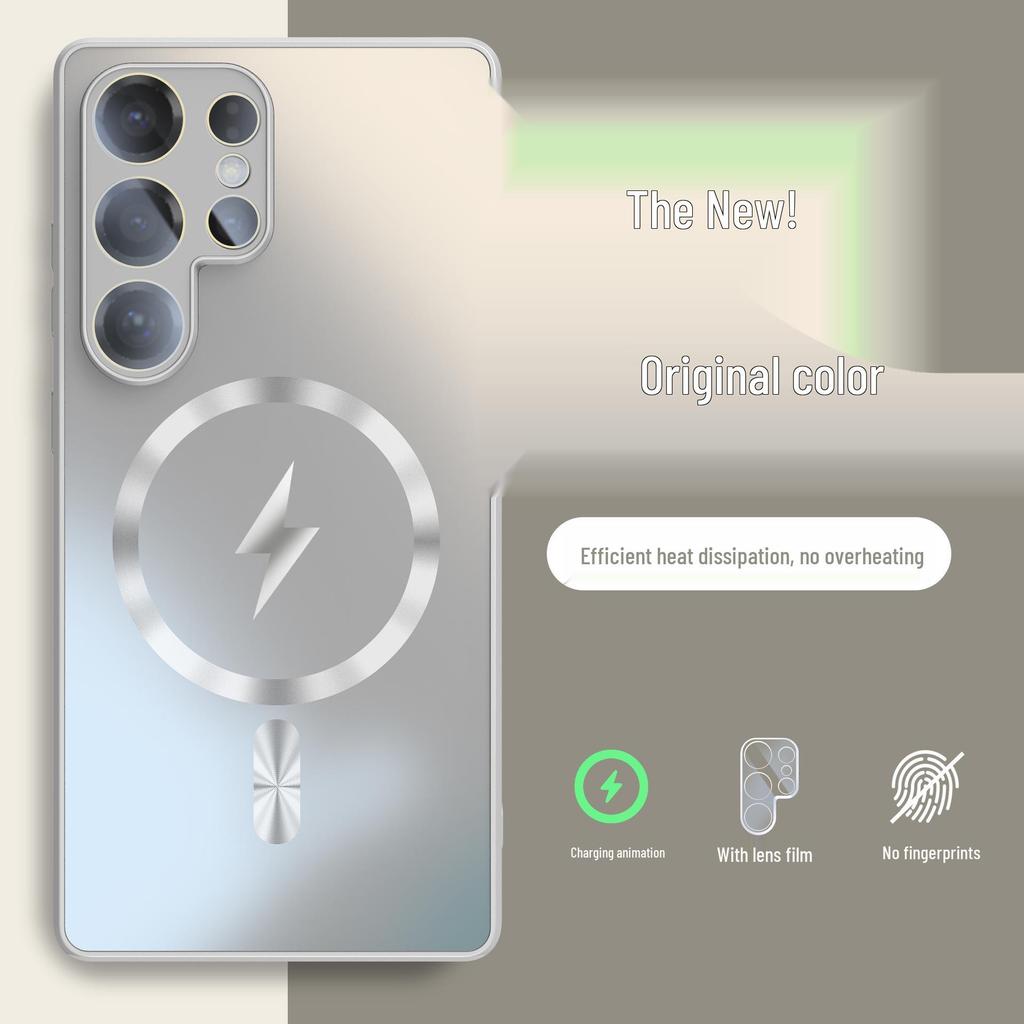 Magnetic Frosted Glass Phone Case for Samsung S25 Ultra: Skin-Feel, Full Lens Coverage, Drop-Proof, Anti-Slip