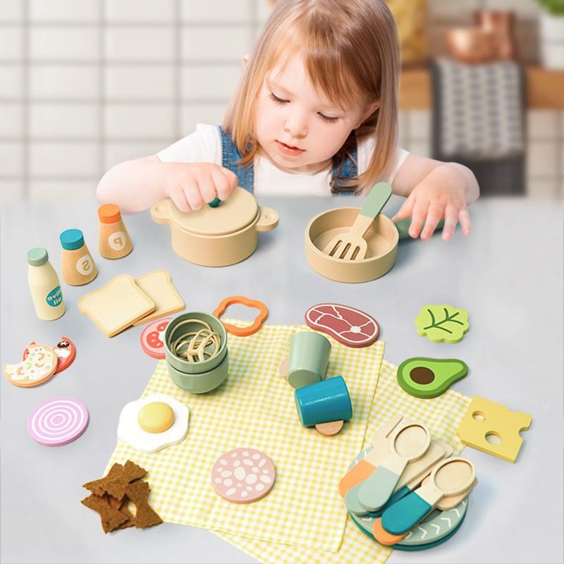 Wooden Children's Simulation Kitchen Pot Cooking Play Home Kitchenware Che Che Le Suit Toy