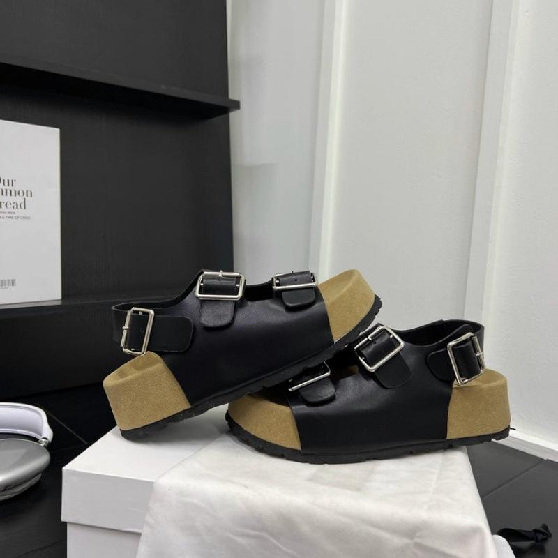 

Metal buckle Internet celebrities with the same thick-soled muffin summer new one-word small sandals to wear slippers outside the beach women s shoes 40