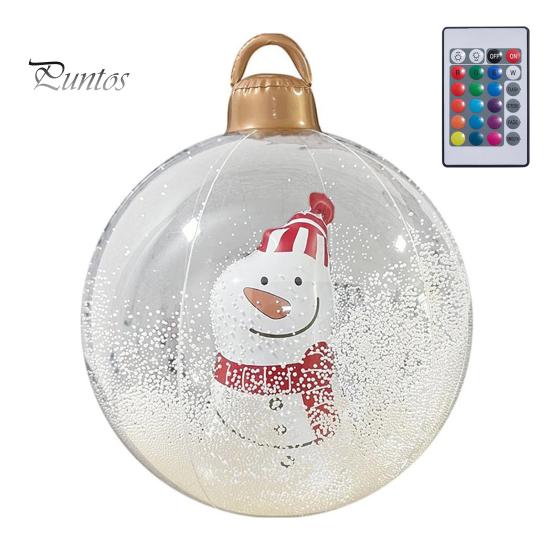 24" Inflatable Christmas Ball with LED Light Outdoor Blow Up PVC Ball Decorations with Santa/Reindeer/Snowman Figurine for Yard Pool Garden Decor