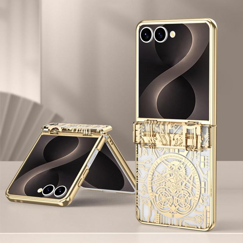 Mechine Circuit Pattern Plating Case For Samsung Galaxy Z Flip 8 7 FE 6 5 4 3 Hinge Protection Anti-drop Cover For Samsung Z Flip8 Flip7 Flip6