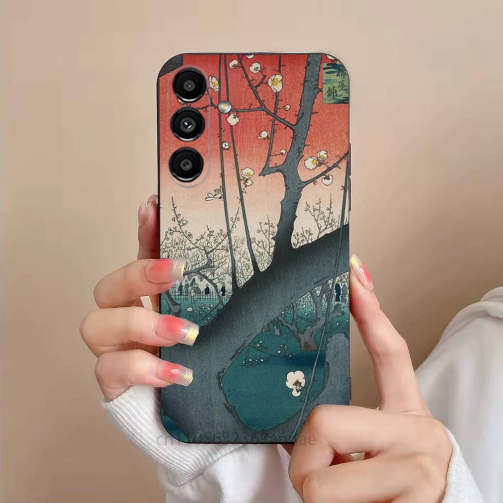 Japan Style Ukiyo-e New Phone Case For Samsung S25,24,21,22,23,S30,Ultra,S20,Plus,Fe,Lite,Note,S10,S9,Black Soft Shell
