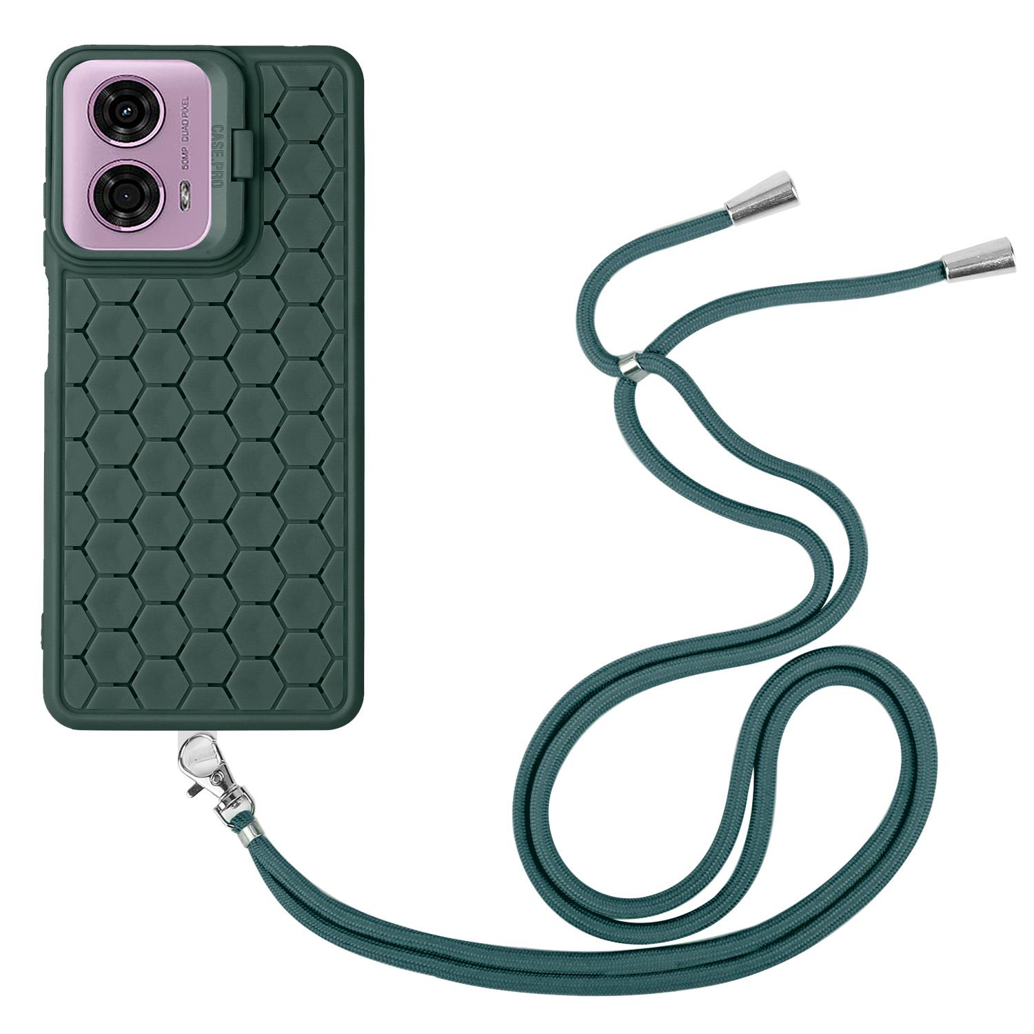 

For Motorola Moto E14 4G/G04 4G/G04s 4G/G24 4G Case Heat Dissipation Kickstand TPU Phone Cover with Lanyard Army Green