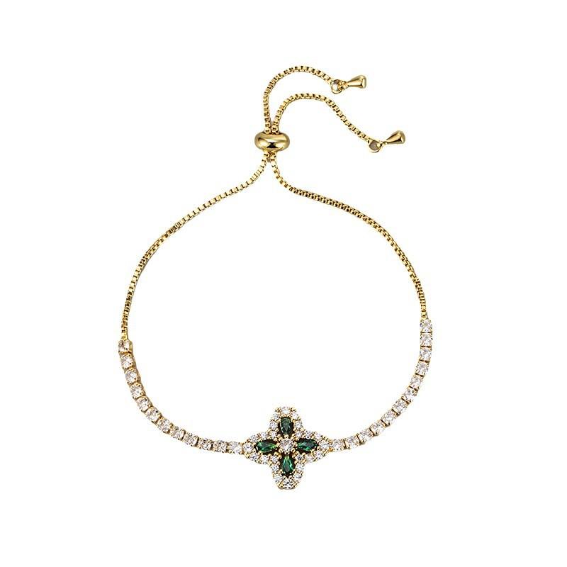 Luxury Full Zircon Rhombus Flower Bracelet Adjustable Fashion Commuter Elegant Niche Jewelry For Women Daily Wear