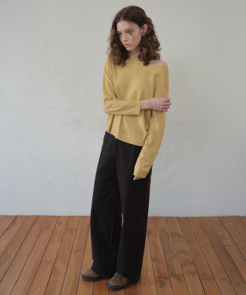 Aueonoseuteljia Lettering Boatneck Knit_Vintage Yellow(Oc26Kn17)