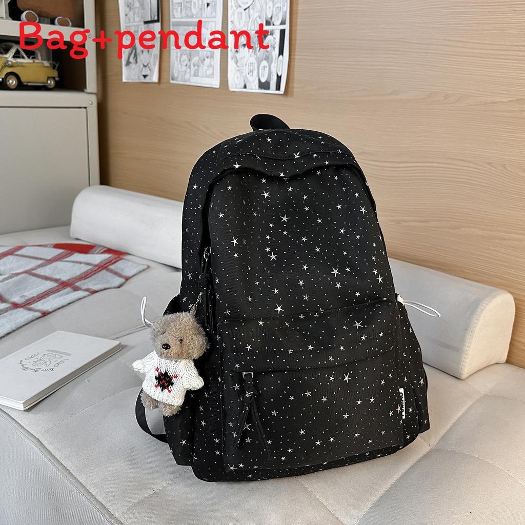 Starry Nylon Girls Backpack With Letter Print For Casual Travel And School Use