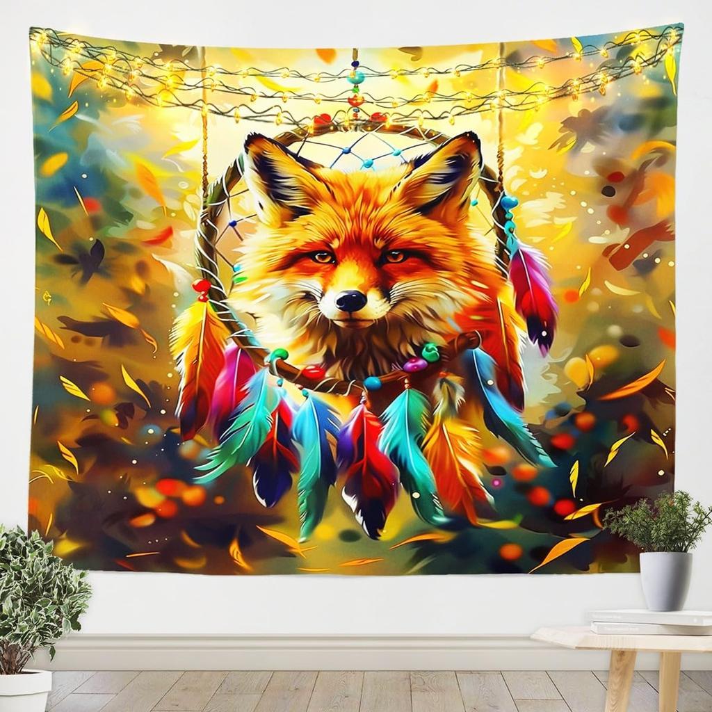 Wilder Wolf Kinder Wandteppich Sonne Mond Traumfänger Boho Wandteppiche Jungen Mädchen Zimmer Deko Wildtier Jagd Abenteuer Rustikal