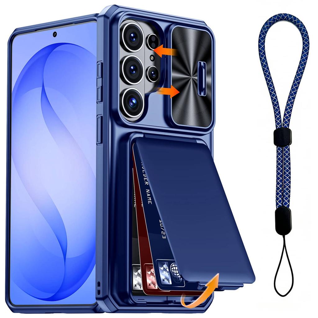 WEFOR for Samsung Galaxy S24 Ultra 2024 Case Wallet+Lanyard Wrist Strap, Built-in Card Holder (3-4 Cards) & Slide Camera Cover