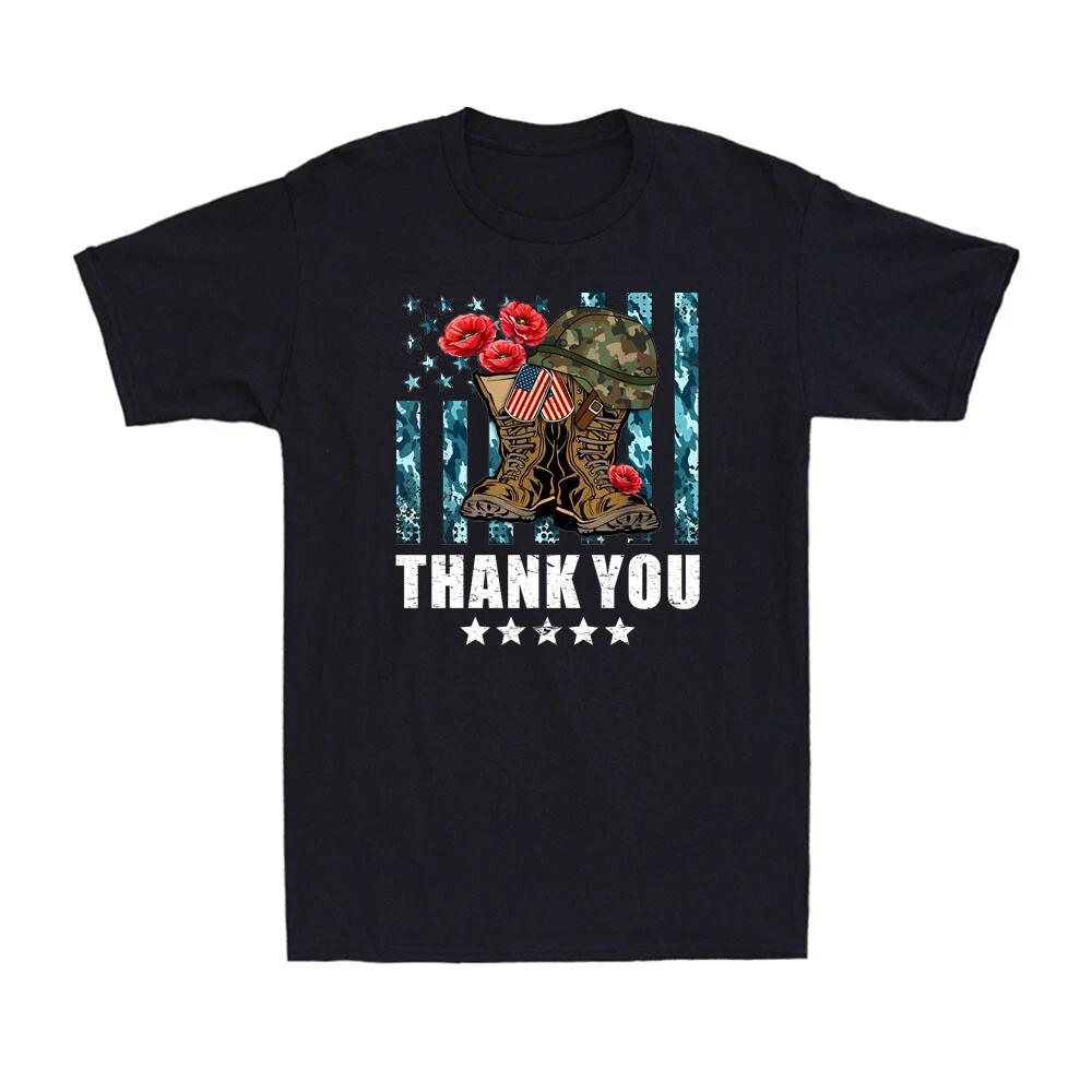 Thank You Veterans Combat Boots Poppy Flower Memorial Day Vintage Men s T-Shirt S