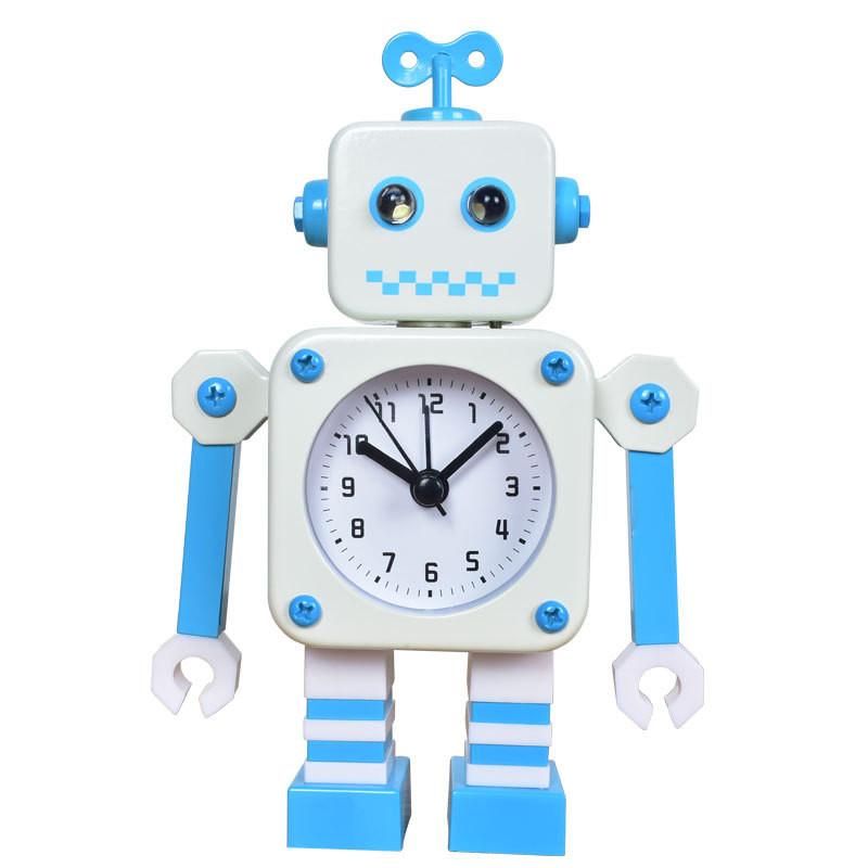 Alarm Cartoon Robot Clock Metal Casing Analog Hands Childrens Room Space Living