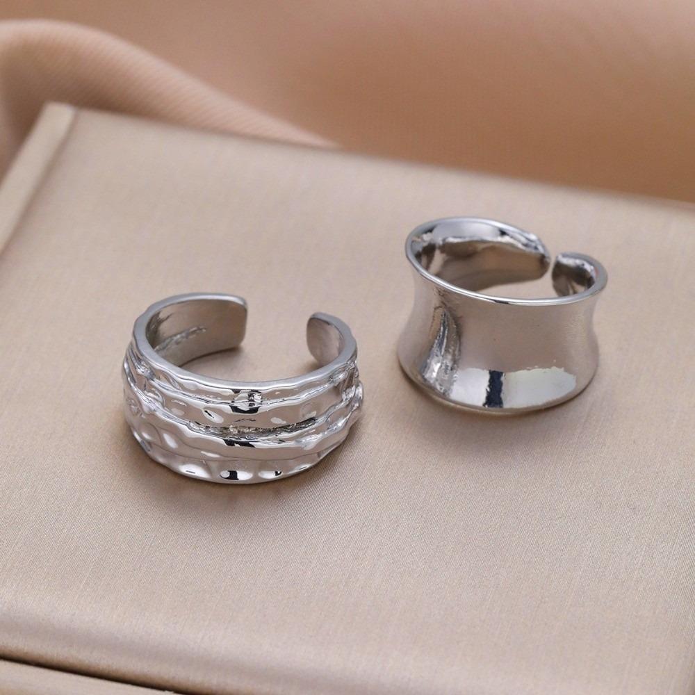 2pcs Silver Curved Smooth Ring Adjustable Women Jewelry Simple Open Ring  For Party Birthday Gift