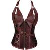 Neues Gerichtskleid braunes Stahl-Punk-Lederkorsett mit Gürtel Halsform Shapewear