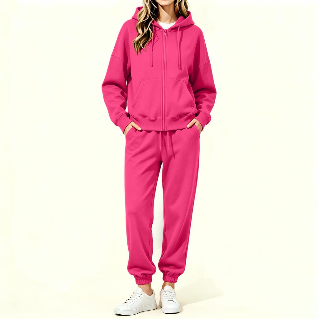 Women's Lined Zip Up Hoodie and Wide Leg Pants Set Casual Loungewear