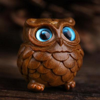 Mini Carved Wood Owl, Green Sandalwood Ornaments, Cute Creative DIY Pendants, Table Decorations, Children's Souvenir Gifts