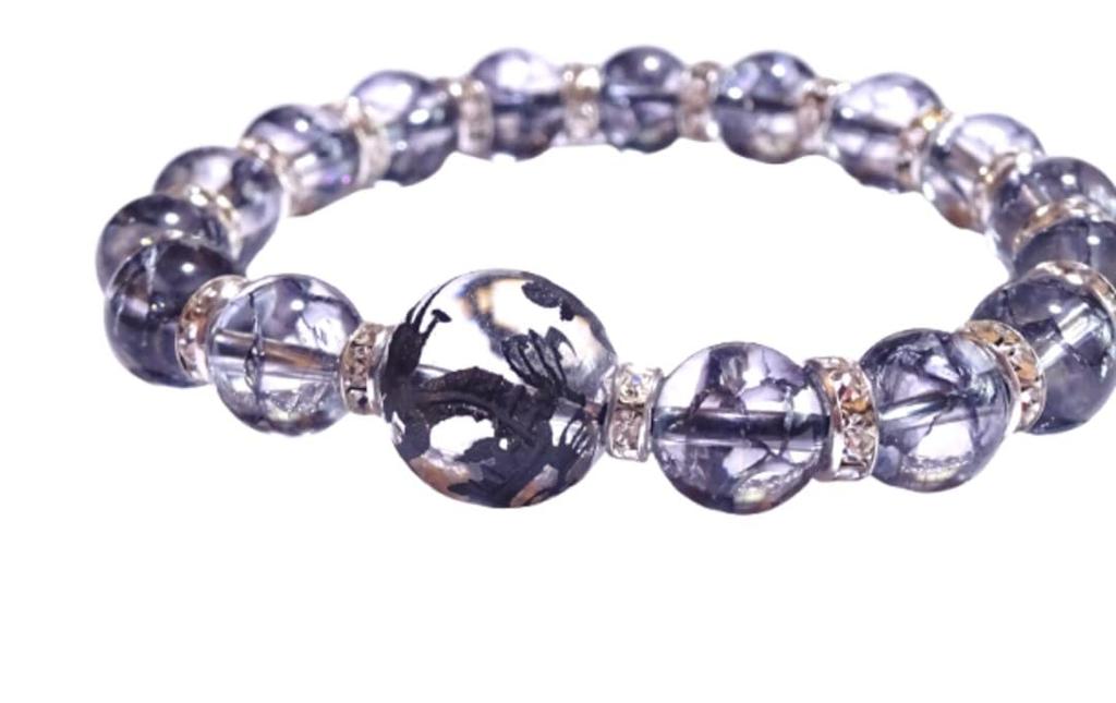Kanoishi Dragon God a protective stone for wish fulfillment and good Black Dragon and Quartz Crystal Bracelet for Men and Natural 14mm and Power