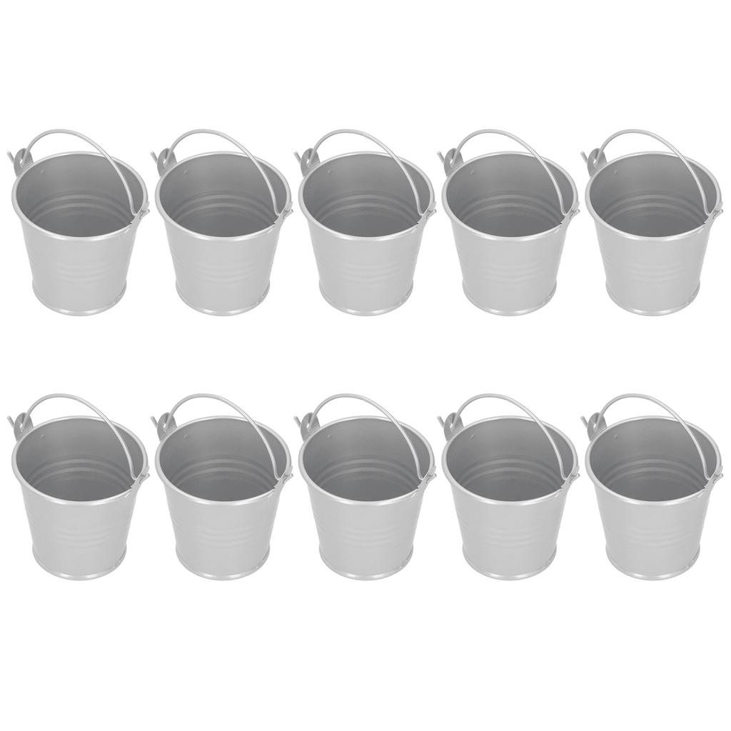 10PCS Flower Pot Mini Succulent Plant Pot Small Metal Bucket for Indoor Outdoor DecorSilver 4x5.5x6cm