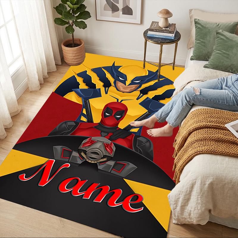Personalized Name Wolverine Deadpool Living Room Non-Slip Area Rug Soft Carpet for Bedroom Kids Playroom Sofa Office Home Decor Doormat