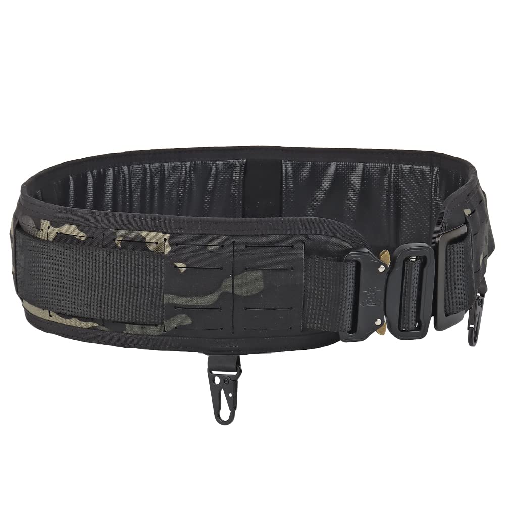 MILQUEST Tactical Belt, Lightweight Laser Cut, Padded MOLLE Belt with Cobra Buckle, First Line (Black Camouflage)