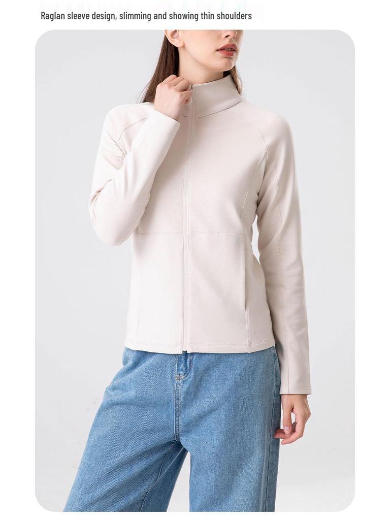 Lulu Women's Sand Wash Softshell Jacket: Brushed, Light Sport Long Sleeve with Stand Collar & Zipper for Autumn/Winter