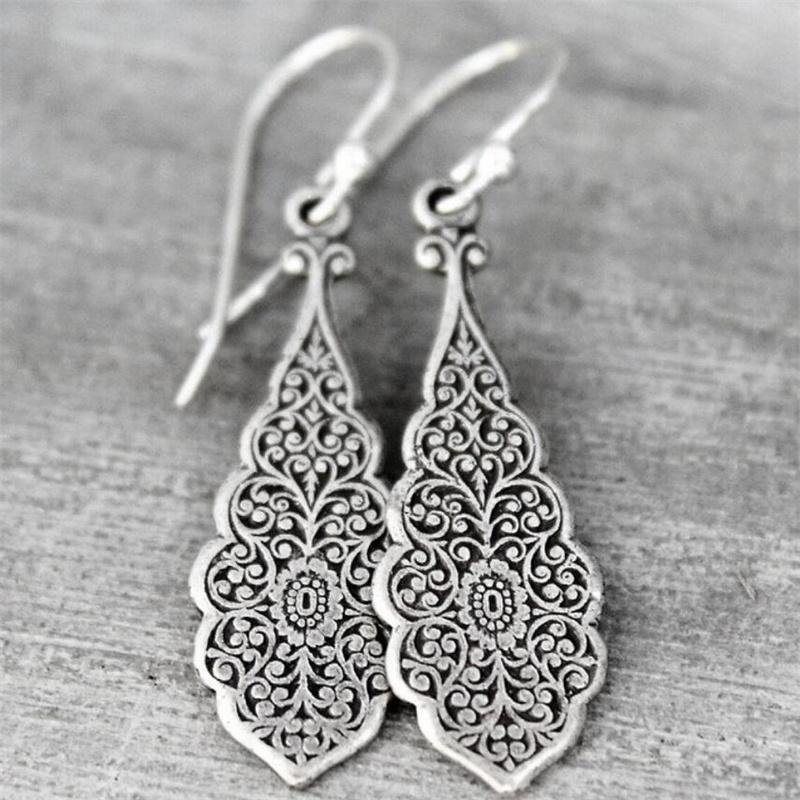 Delicate Grave Flower Geometry Earrings for Women Copper Color Metal Textured Drop Earrings Zircon Gifts