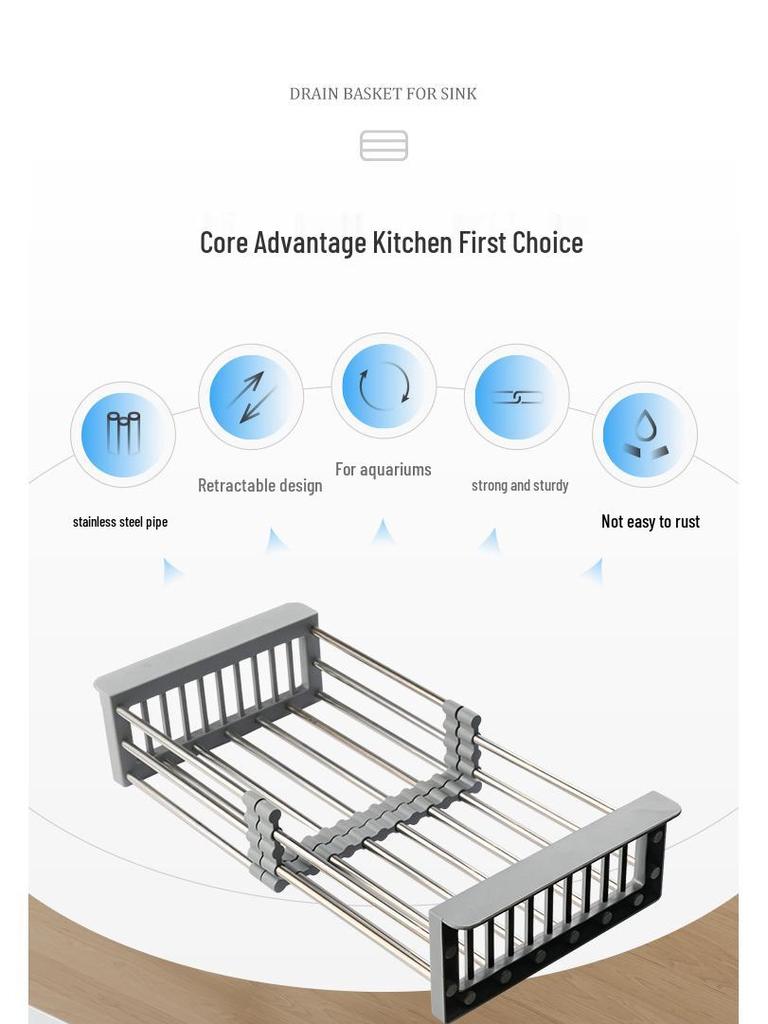 Retractable Stainless Steel Sink Drain Rack & Basket for Vegetables and Fruit