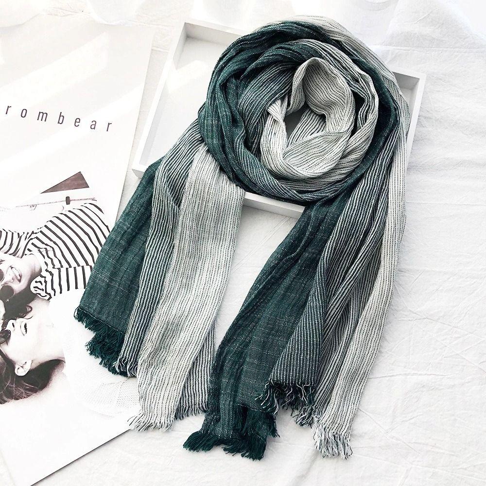 Wrinkled Long Neckerchief Soft Tassel Bufandas Shawls Casual Unisex Striped Scarf
