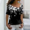Women's T-Shirts Floral Print Women's Clothing Short Sleeve Tops V-Neck Sweatshirts Streetwear Oversized T-Shirts Ladies Tee