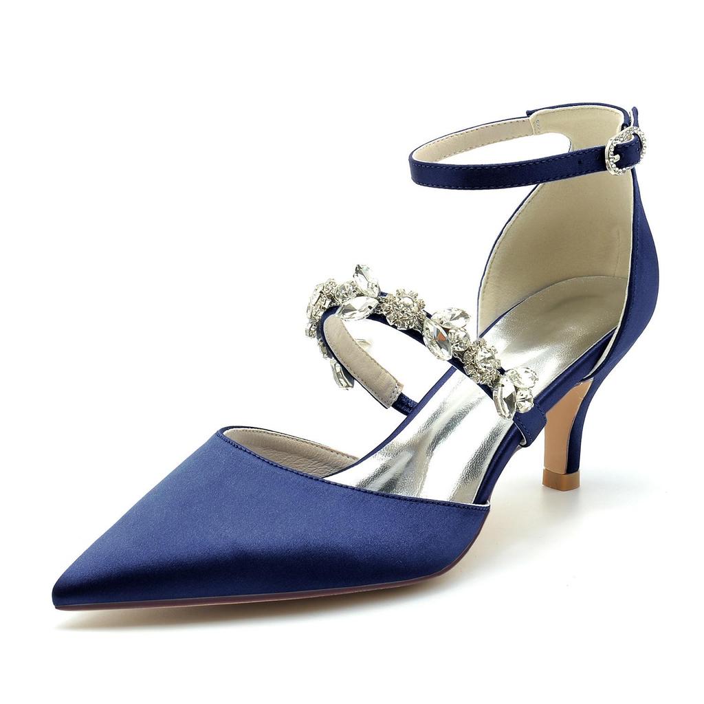 2025 Stil Strass Knöchelriemen Mittelhochspitze Hochzeit & Party Schuhe 6869-13