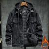 Men's Thickened Hooded Denim Jacket: Japanese Trendy Brand, Autumn/Winter Warm Cotton, Removable Hood