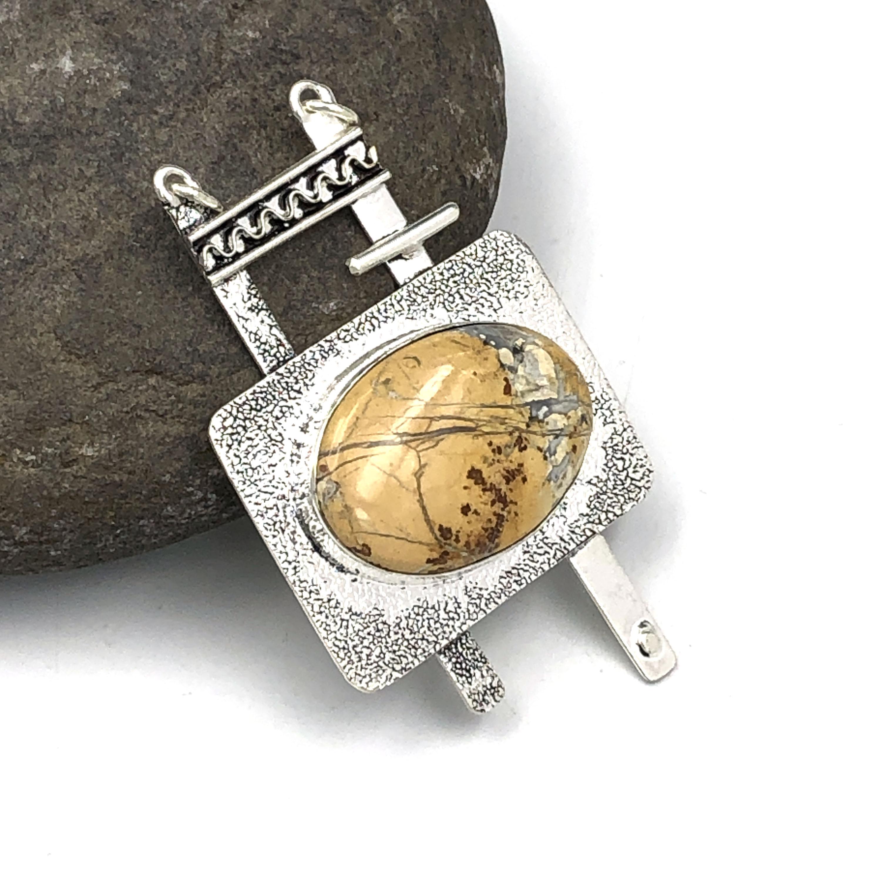 Натуральный Малигановый Яшмовый Камень Ювелирное Изделие из Стерлингового Серебра 925 Пробы Кулон 2.8  AJP-121