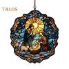 Christmas Nativity Scene Ornament Handmade Round Sun Catcher Baby's First Christmas Christian Religious Gift for Tree Window Decor