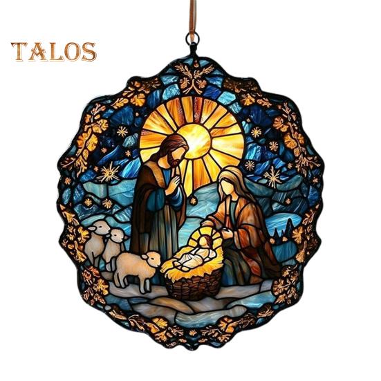 Weihnachtskrippe, handgefertigt, runder Sonnenfänger, Babys erstes Weihnachtsfest, christliches religiöses Geschenk für Baum, Fensterdekoration