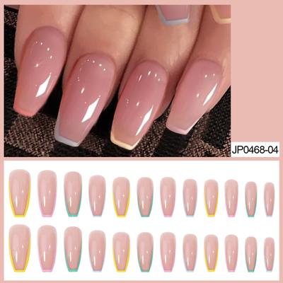 Toppa per unghie francese arcobaleno indossabile e staccabile, nail art finita, unghia finta, toppa per unghie lunga