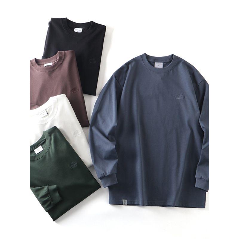 American Retro Heavy Weight Pure Cotton Shoulder Embroider White Long Sleeve T-shirt Men's Autumn and Winter Undershirt Export Cotton T-shirt