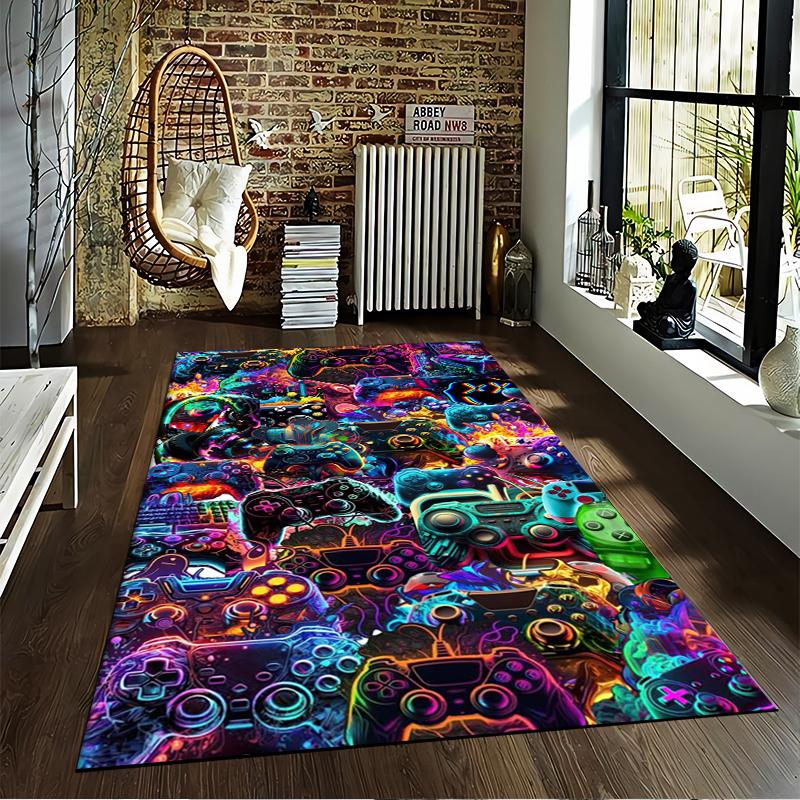 Colorful Gaming Controller Pattern Carpet for Bedroom and Living Room Decor Suitable for Use As an Anti-slip for Living Room Bedroom Sofas