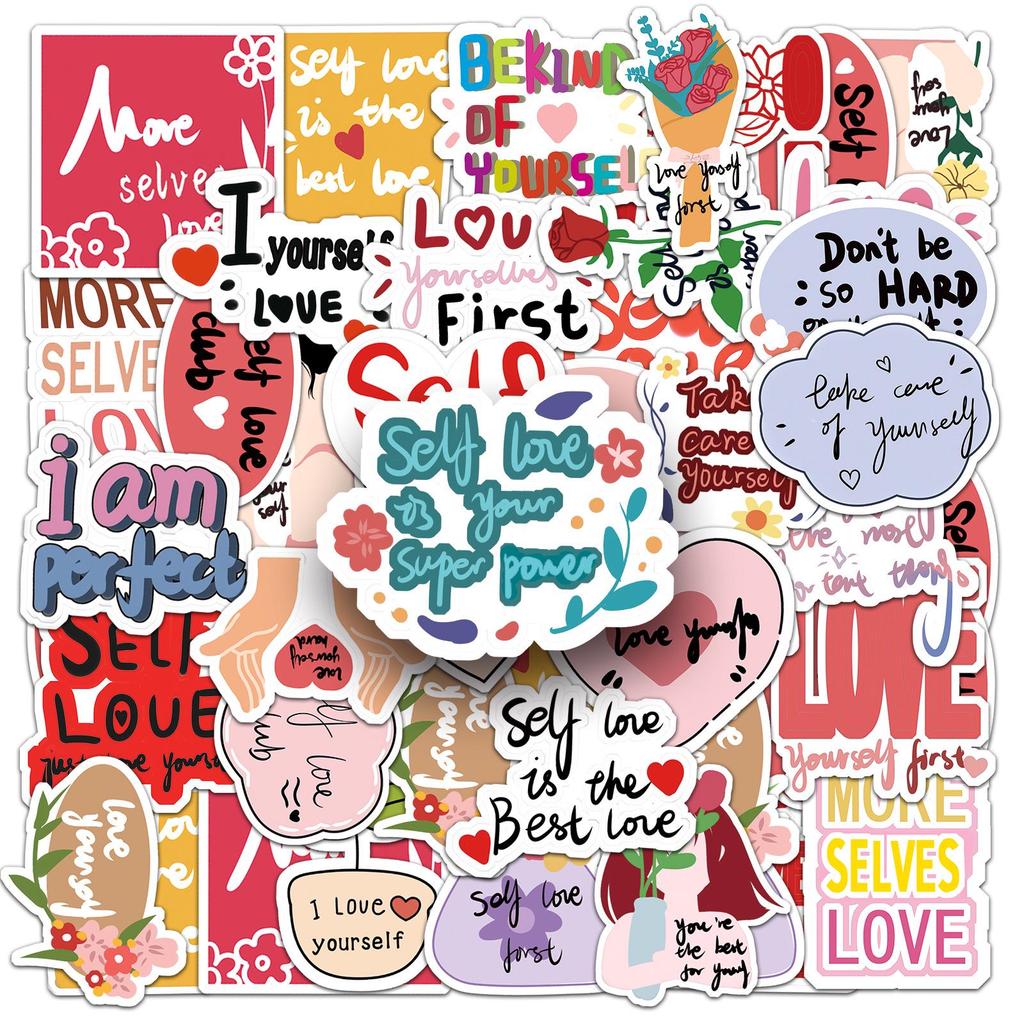 50 Love Yourself Doodle Cartoon Stickers: Waterproof Phone Case & Suitcase Decorations
