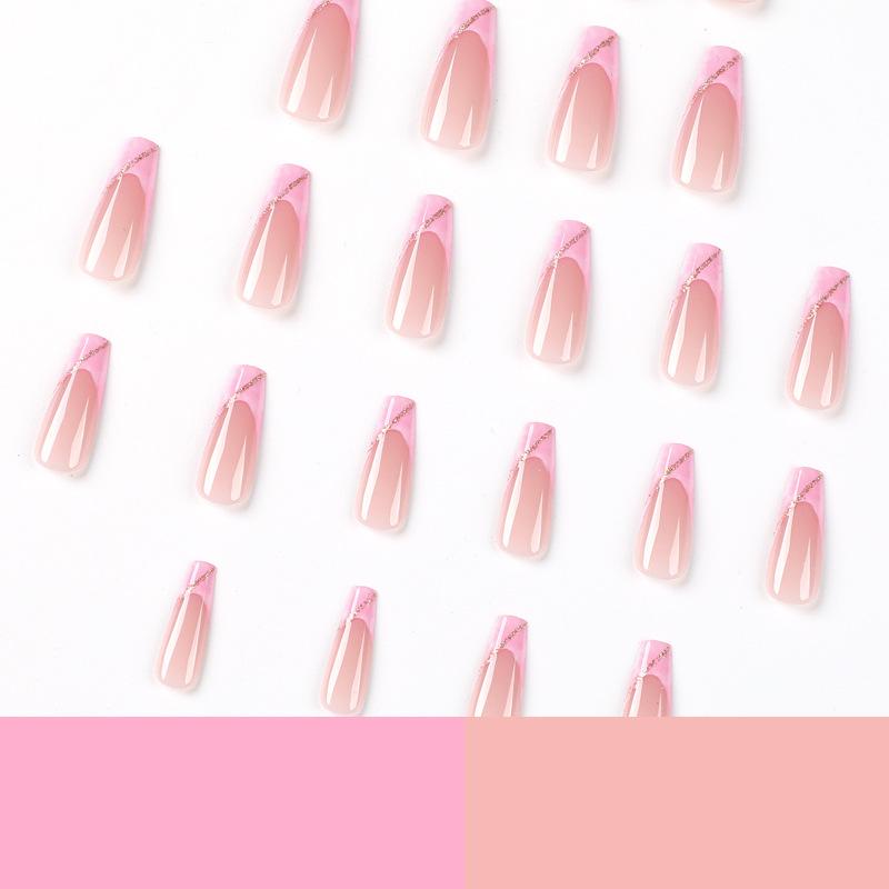 24 Teile/satz Schnelle Nägel Lange Ballett Rosa Verschmiert Französisch Falsche Nials Aufkleber Tragbare Wasserdichte Maniküre Fertigen Nägel