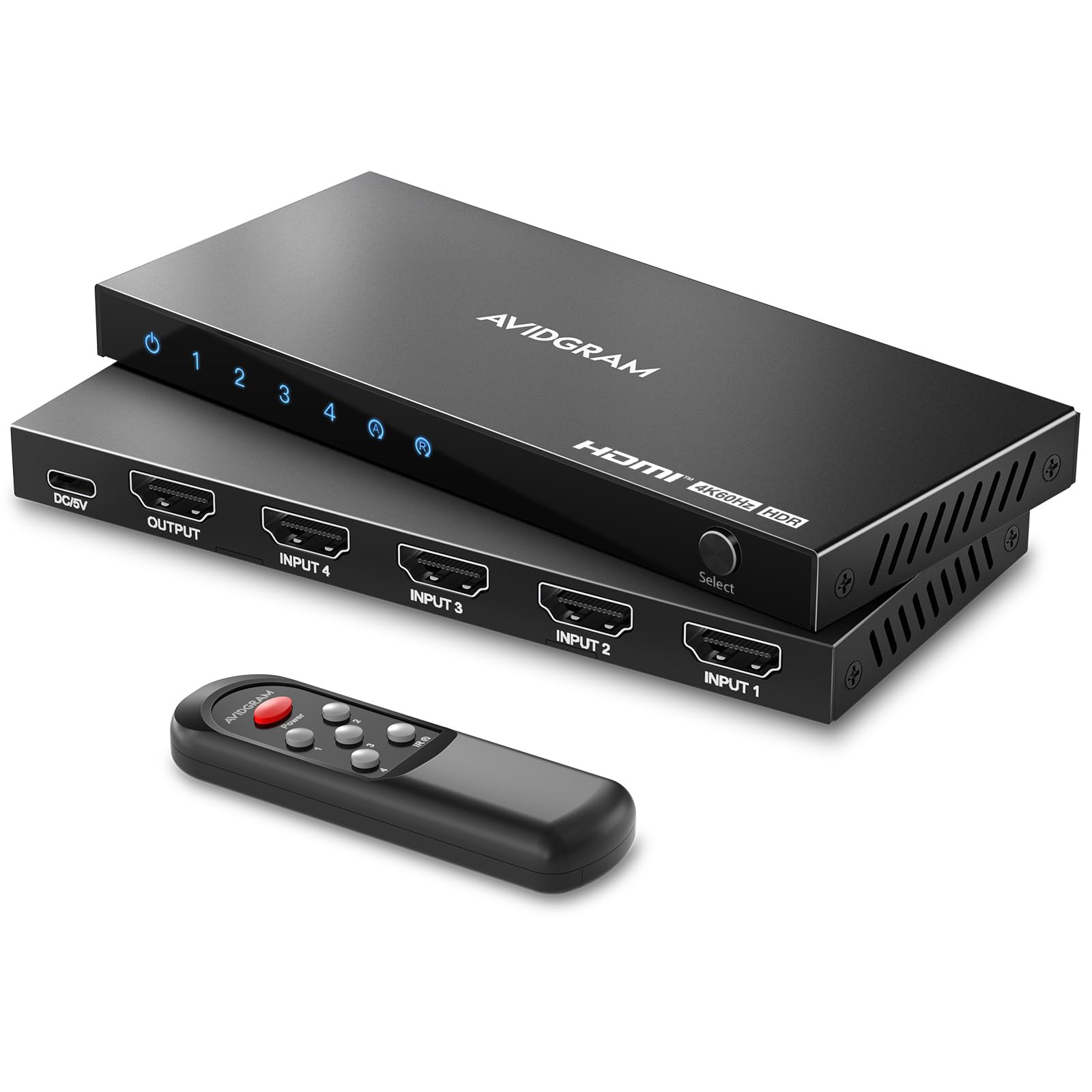

Перемикач HDMI 4K AVIDGRAM Перемикач HDMI 4 входи 1 перемикач HDMI 4 порти Перемикач HDMI з ІЧ-пультом дистанційного керування HDCP HDR10 3D 18 Гбіт/с для Xbox PS4 HDTV чорний