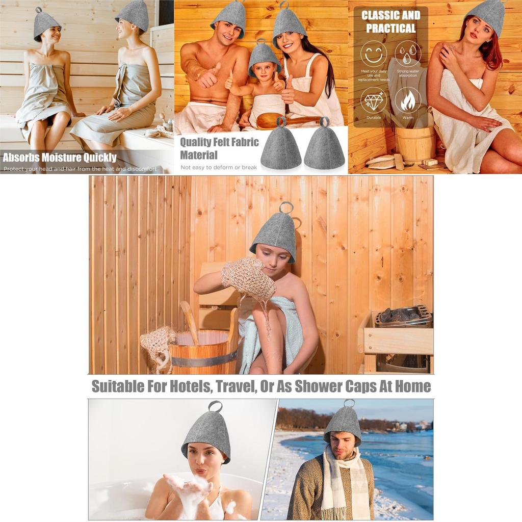 Adults And Kid Grey Felt Sauna Hat Absorbent Dry Hair Cap For Home Spa
