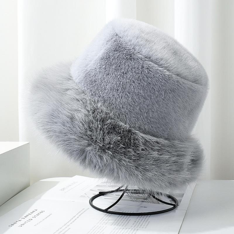 Elegant faux fur mink fluffy fisherman hat for women, ladylike style, large head circumference plush hat, warm winter pullover hat